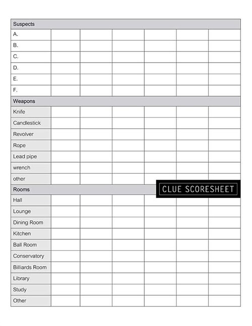 Clue Scoresheet: Classic Score Record Sheet or Scoring Players Game Level Keeper Book Helps You Solve Your Favorite Detective Mystery G (Paperback)