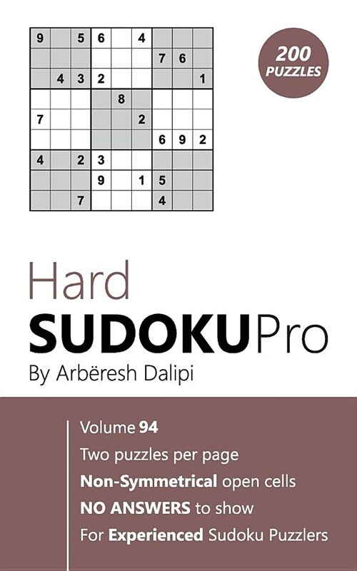 Hard Sudoku Pro: Book for Experienced Puzzlers (200 puzzles) Vol. 94 (Paperback)