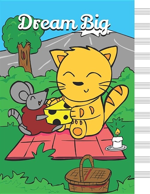 Dream Big: Blank Music Sheet Notebook Manuscript Paper, Staff Paper, Music Notebook 12 Staves, 8.5 x 11, 100 pages, Cute Cat Jour (Paperback)