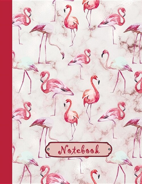 Notebook: Large Size College Ruled Pink Flamingo Pattern Cover - Blank Lined Interior (Paperback)