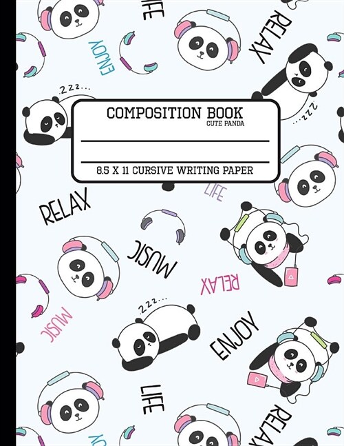 Composition Book Cute Panda Cursive Writing Paper: Back to School Quad Composition Book for Teachers, Students, Kids and Teens (Paperback)