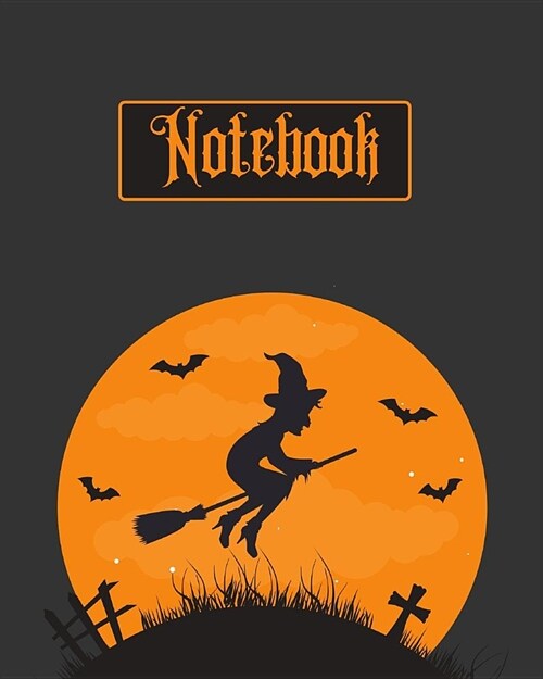 Notebook: Witch Flying on Broomstick. halloween Themed Wide Ruled Journal (Paperback)