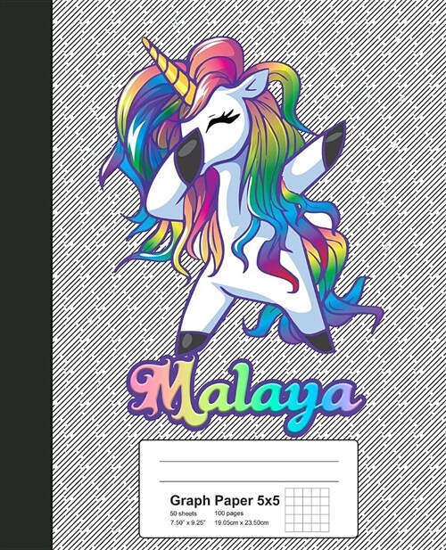 Graph Paper 5x5: MALAYA Unicorn Rainbow Notebook (Paperback)