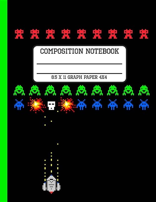 Composition Notebook Graph Paper 4x4: Video Game Fun and Trendy Back to School Quad Writing Book for Students 8.5 x 11 inches (Paperback)