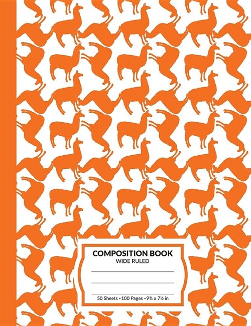 Composition Book: Orange Llama Marble Pattern School Notebook - 100 Wide Ruled Blank Lined Writing Exercise Journal For Boys and Girls - (Paperback)