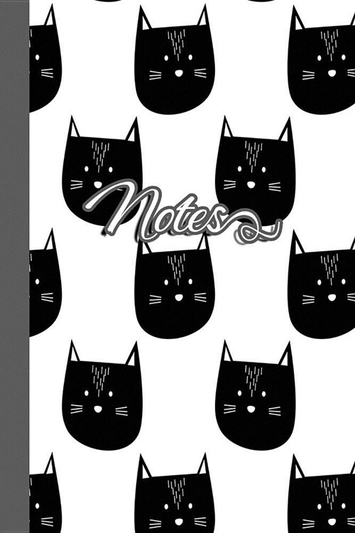 Notes: Cute Cat Themed Journal with Lined Pages: Awesome Kawaii Black Kitty Cat Faces (Paperback)
