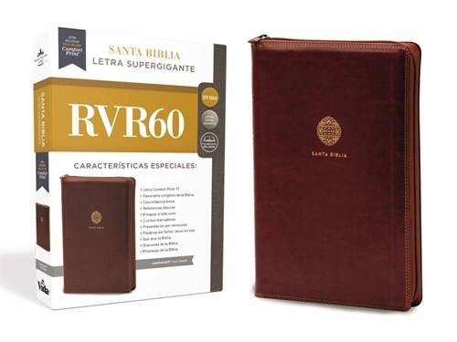 Rvr60, Santa Biblia, Letra Supergigante, Leathersoft, Caf? Con Cierre, Comfort Print (Leather)