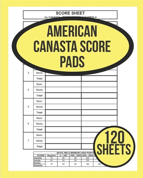 American Canasta Score Pads: 120 Canasta Score Sheets - Canasta Score Keeper Notebook - American Canasta Score Pads - Perfect Scorebook for America (Paperback)