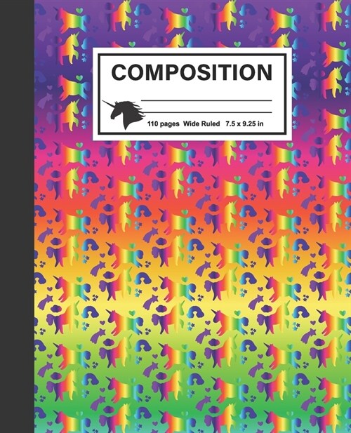 Composition Notebook 110 Pages Wide Ruled: Unicorn Neon Rainbow Marble Blank Lined Composition Notebook Wide Ruled Notebook Workbook for Girls, Kids, (Paperback)