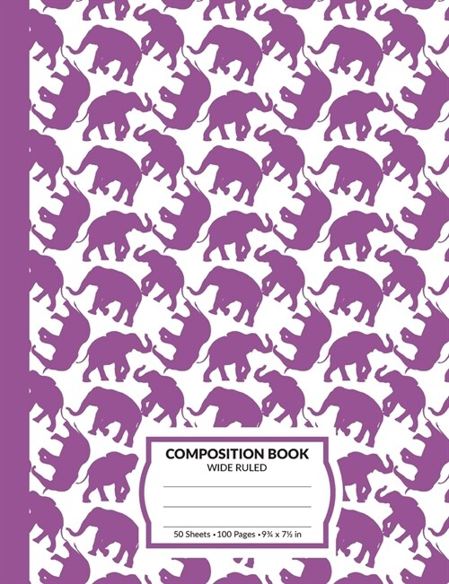 Composition Book: Purple Elephant Marbled Pattern School Notebook - Wide Ruled Blank Lined Writing Exercise Journal For Boys and Girls - (Paperback)