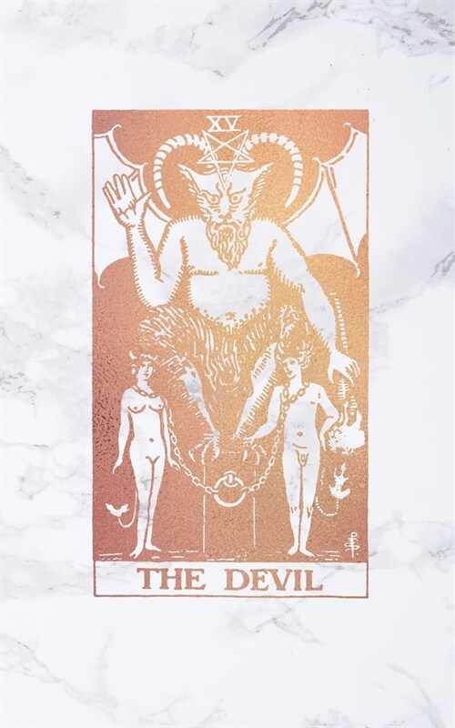 The Devil: Tarot Card Notebook - 5 x 8 - Soft White Marble and Rose Gold - College Ruled Journal (Paperback)
