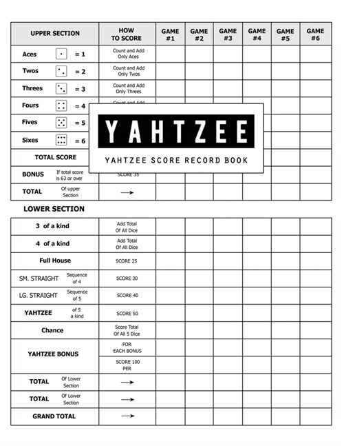 Yahtzee Score Record: Game Record Score Keeper Sheet for Multiple Games of Score Cards Yahtzee with Players in the player name and record di (Paperback)