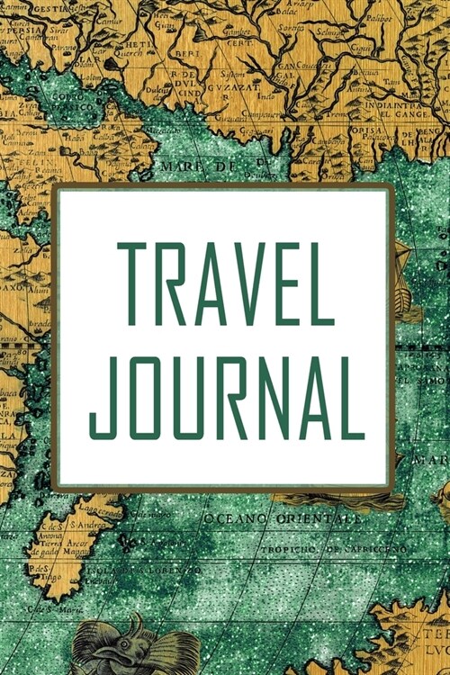 Travel Journal: Blank Lined Journal To Write In - Vintage Map Blue Brown - 150 Pages (Paperback)