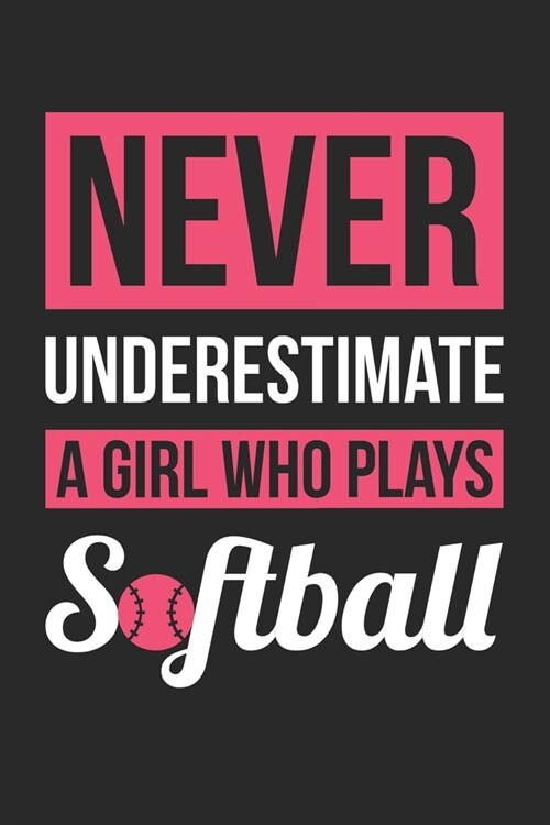 Never Underestimate A Girl Who Plays Softball - Softball Training Journal - Softball Notebook - Gift for Softball Player: Unruled Blank Journey Diary, (Paperback)