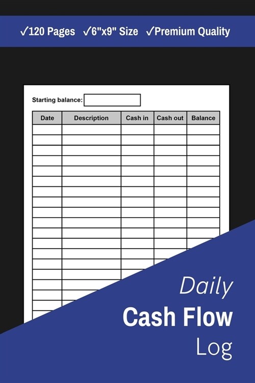 Daily Cash Flow Log: Cash Monitoring Tracking Pages, Daily Debit & Credit - 120 Pages - 6x9(15.2 x 22.9 cm) (Paperback)