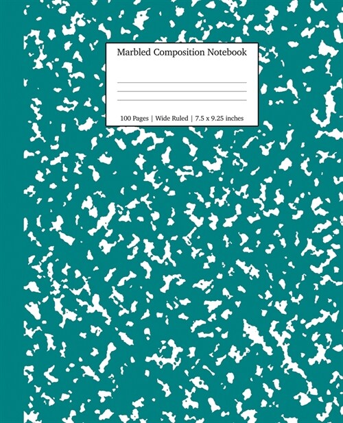 Marbled Composition Notebook: Teal Marble Wide Ruled Paper Subject Book (Paperback)