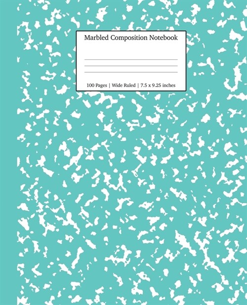 Marbled Composition Notebook: Turquoise Marble Wide Ruled Paper Subject Book (Paperback)