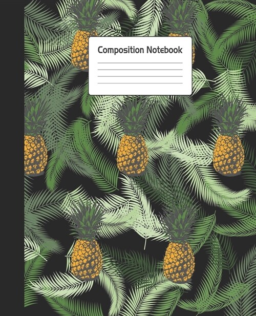 Composition Notebook: Cute Palm Tree Leaf Pineapple Repeating Pattern Green Notepad For School or Work. 7.5 x 9.25 Line Wide Ruled Journal W (Paperback)