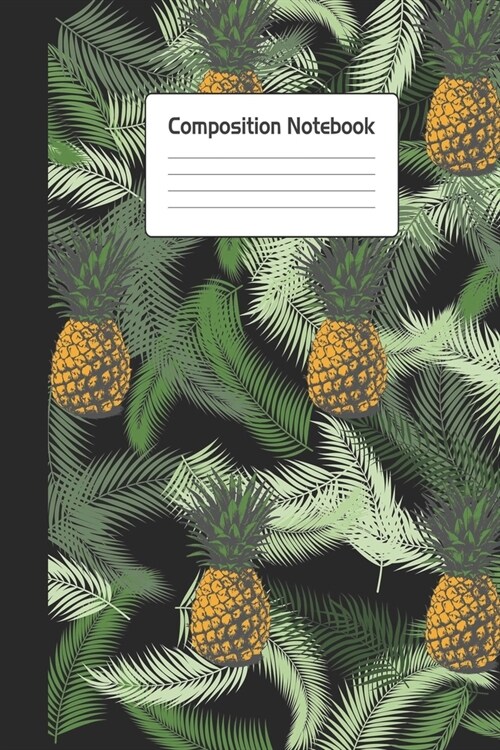 Composition Notebook: Cute Palm Tree Leaf Pineapple Repeating Pattern Green Notepad For School or Work. 6 x 9 Line Wide Ruled Journal With S (Paperback)