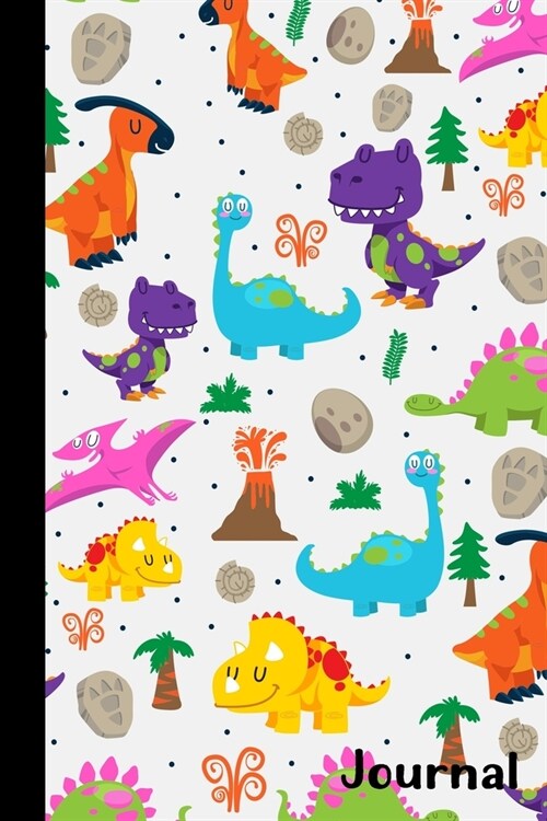 Journal: Cute Dinosaur Pattern White Lined Notebook for Kids To Write In (Paperback)