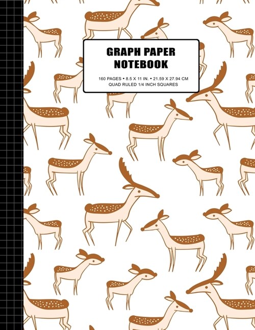 Graph Paper Notebook: Deer Pattern Decor Quad Ruled Graphing Paper Journal 4x4 (1/4 in. Squares), 160 Pages Graph Notebook, Large Size 8.5 x (Paperback)