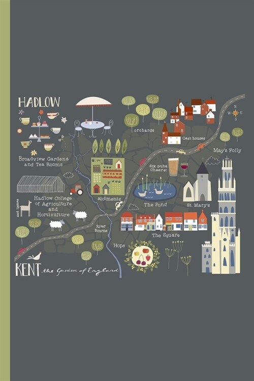 Notes: A Blank Dot Grid Notebook with Illustrated Artists Map of Hadlow, Kent, England Cover Art (Paperback)