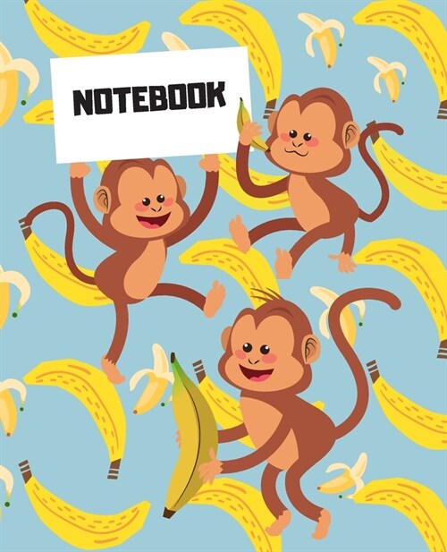 Notebook: Kawaii Monkeys and Bananas Cute Composition Workbook Wide-Ruled Lined Pages: For Girls Boys Men Women Kids Students Sc (Paperback)
