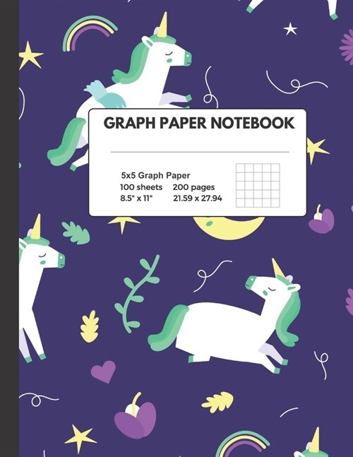 Graph Paper Notebook: Unicorn Composition Book- Quad Ruled, 100 Sheets (large, 8.5 x 11) (Paperback)
