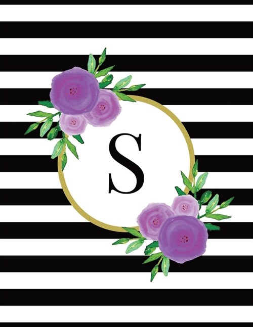 Black and White Striped Purple Floral Monogram Journal with Letter S (Paperback)