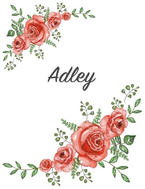 Adley: Personalized Composition Notebook - Vintage Floral Pattern (Red Rose Blooms). College Ruled (Lined) Journal for School (Paperback)