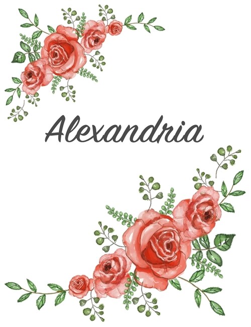 Alexandria: Personalized Composition Notebook - Vintage Floral Pattern (Red Rose Blooms). College Ruled (Lined) Journal for School (Paperback)