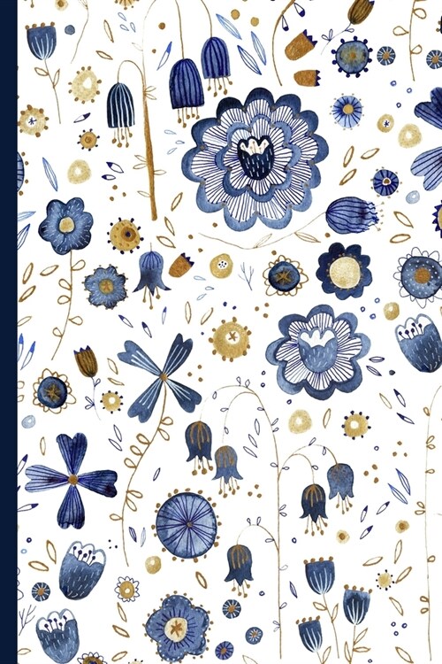 Notes: A Blank Dot Grid Notebook with Indigo Watercolor Flowers Painting Cover Art (Paperback)