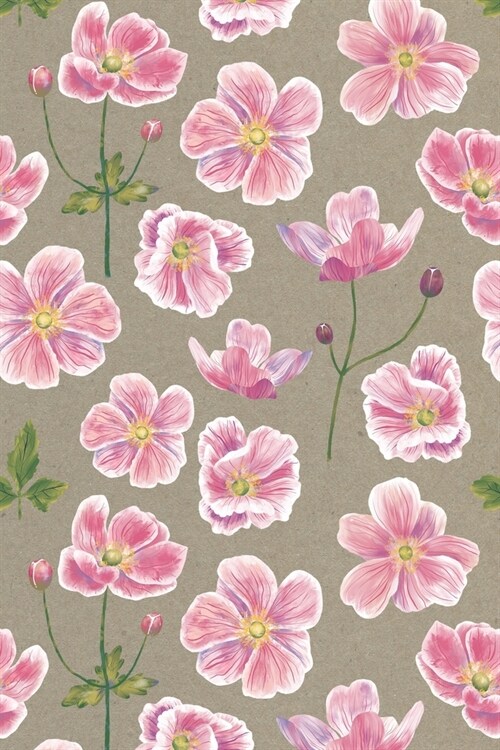 Notes: A Blank Lined Journal with Japanese Anemone Flower Pattern Cover Art (Paperback)
