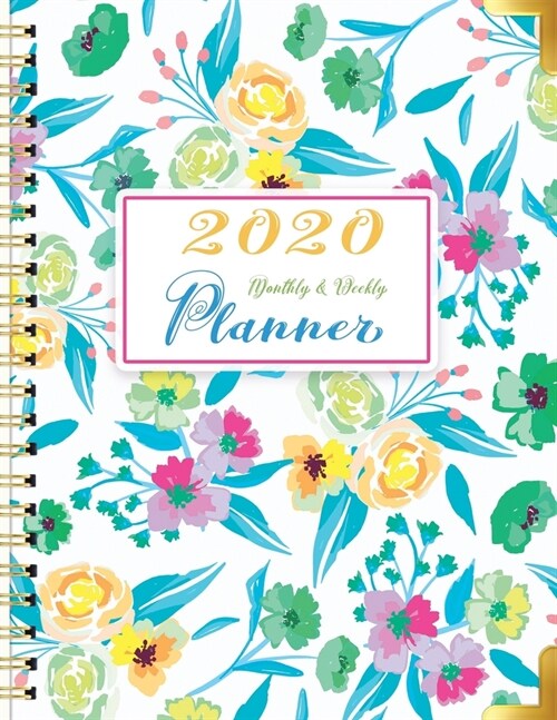 2020 Monthly And Weekly Planner: One Year Calendar Planner - Monthly and Weekly View - To Do List - Notes - Password Log - with Blue Turquoise Floral (Paperback)