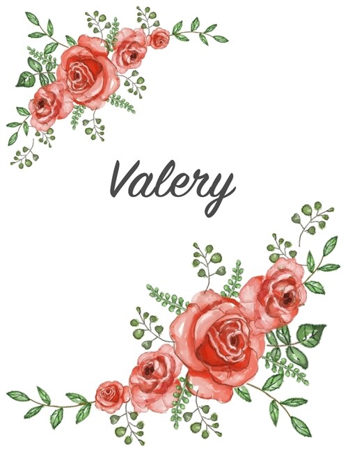 Valery: Personalized Composition Notebook - Vintage Floral Pattern (Red Rose Blooms). College Ruled (Lined) Journal for School (Paperback)