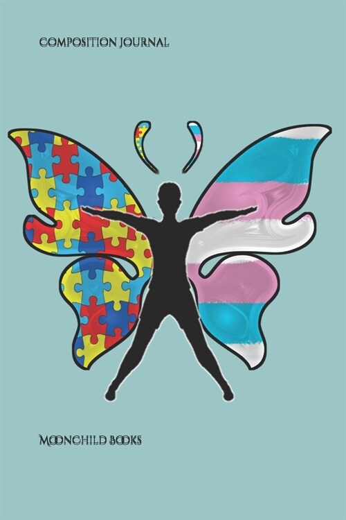 Composition Journal: Transgender Autism Puzzle Pieces Trans Pride Flag Butterfly Journal 6x9 100 blank lined pages (Paperback)