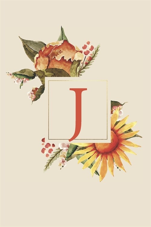 J: Fall Sunflower Monogram Sketchbook - 110 Sketchbook Pages (6 x 9) - Floral Watercolor Monogram Sketch Notebook - Perso (Paperback)