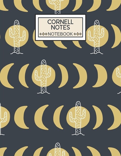 Cornell Notes Notebook: College Ruled Cornell Notebook Paper Index and Numbered Page Interior: Cactus Moon Phases (Paperback)