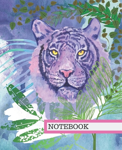 Notebook: Tiger Jungle Cat Watercolor Blue & Purple Stunning Cover Composition Workbook Wide-Ruled Lined Pages (Paperback)