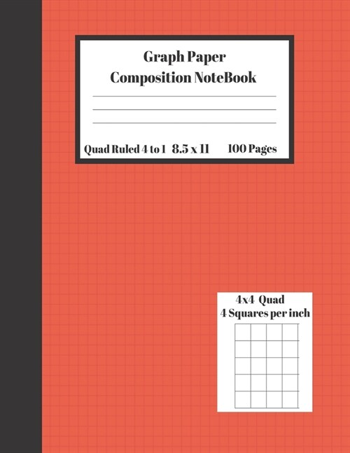 Graph Composition Notebook 4 Squares per inch 4x4 Quad Ruled 4 to 1 / 8.5 x 11 100 Sheets: Cute Funny Red Cover Gift Notepad / Grid Squared Paper Back (Paperback)