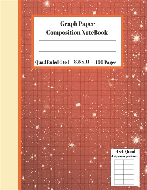 Graph Composition Notebook 4 Squares per inch 4x4 Quad Ruled 4 to 1 / 8.5 x 11 100 Sheets: Cute Red Cover Beige stripe Gift Notepad/Grid Squared Paper (Paperback)