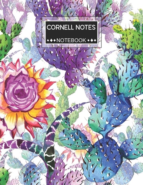 Cornell Notes Notebook: Colorful Cactus College Ruled Cornell Notebook Paper Index and Numbered Page Interior (Paperback)