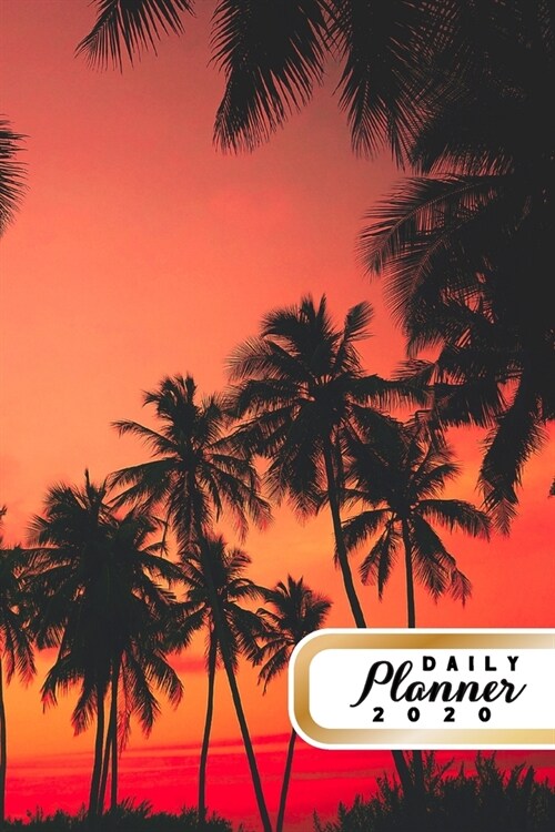Daily Planner 2020: Palm Trees Sunset 52 Weeks 365 Day Daily Planner for Year 2020 6x9 Everyday Organizer Monday to Sunday Vacation Holi (Paperback)
