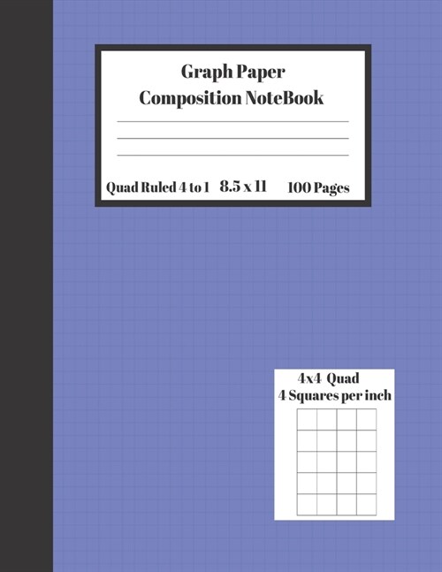 Graph Composition Notebook 4 Squares per inch 4x4 Quad Ruled 4 to 1 / 8.5 x 11 100 Sheets: Cute Blue Cover Black stripe Gift Book Grid Squared Paper B (Paperback)