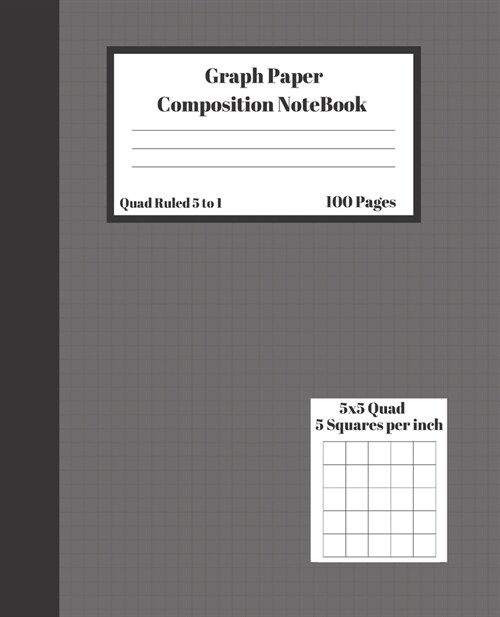 Graph Composition Notebook 5 Squares per inch 5x5 Quad Ruled 5 to 1 100 Sheets: Cute Black Cover Black Stripe Journal gift grid squared paper Back To (Paperback)