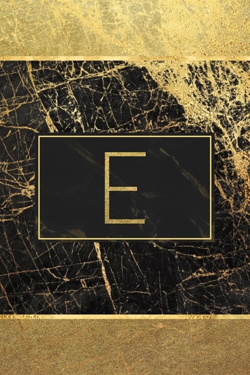 E: Personalized Monogram Initial E Notebook / Journal - College Ruled 6 x 9 - Monogrammed Black and Gold Marble Cover (Paperback)