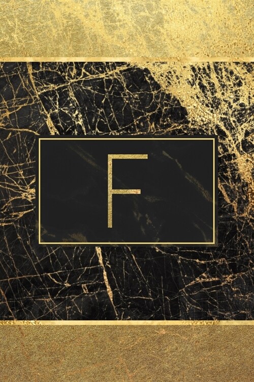 F: Personalized Monogram Initial F Notebook / Journal - College Ruled 6 x 9 - Monogrammed Black and Gold Marble Cover (Paperback)