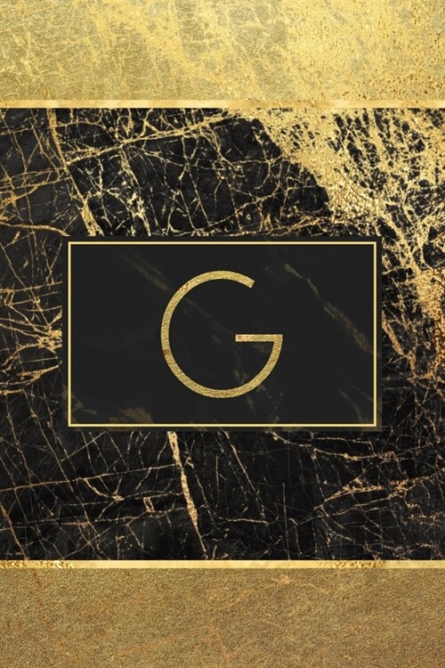 G: Personalized Monogram Initial G Notebook / Journal - College Ruled 6 x 9 - Monogrammed Black and Gold Marble Cover (Paperback)