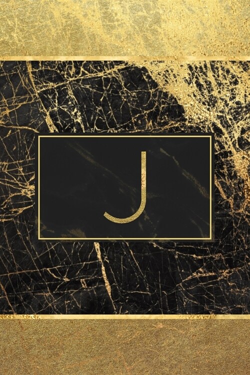 J: Personalized Monogram Initial J Notebook / Journal - College Ruled 6 x 9 - Monogrammed Black and Gold Marble Cover (Paperback)