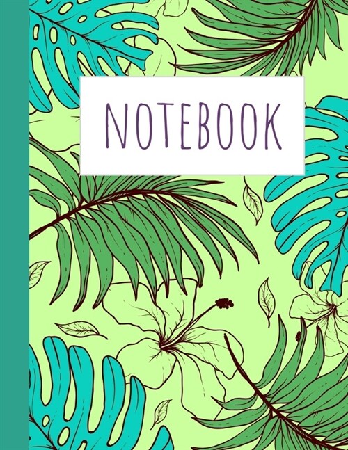 Notebook: wide ruled 120 pages 8.5x11 (A4) - lined paper journal for writing and taking notes - tropical jungle design - hibiscu (Paperback)